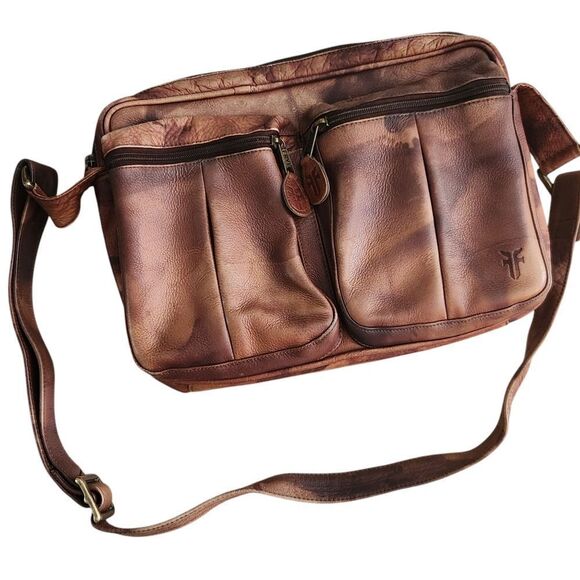 Frye Leather Purse Bag Satchel Double Pocket Weathered Shoulder Cross Body